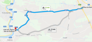 Image extraite de google map du trajet sur N931 entre E411 et CHU.